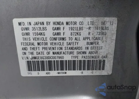 2013 Honda Fit z USA, uszkodzony, nr VIN JHMGE8G38DC007960
